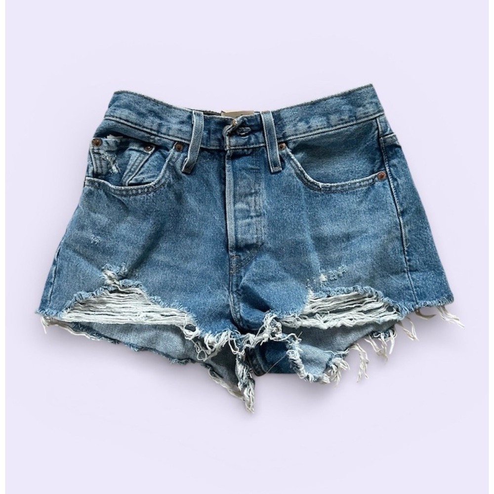 Levis 501 Shorts Womens 26 Jean Denim Cut Off Light Wash Button Fly Original